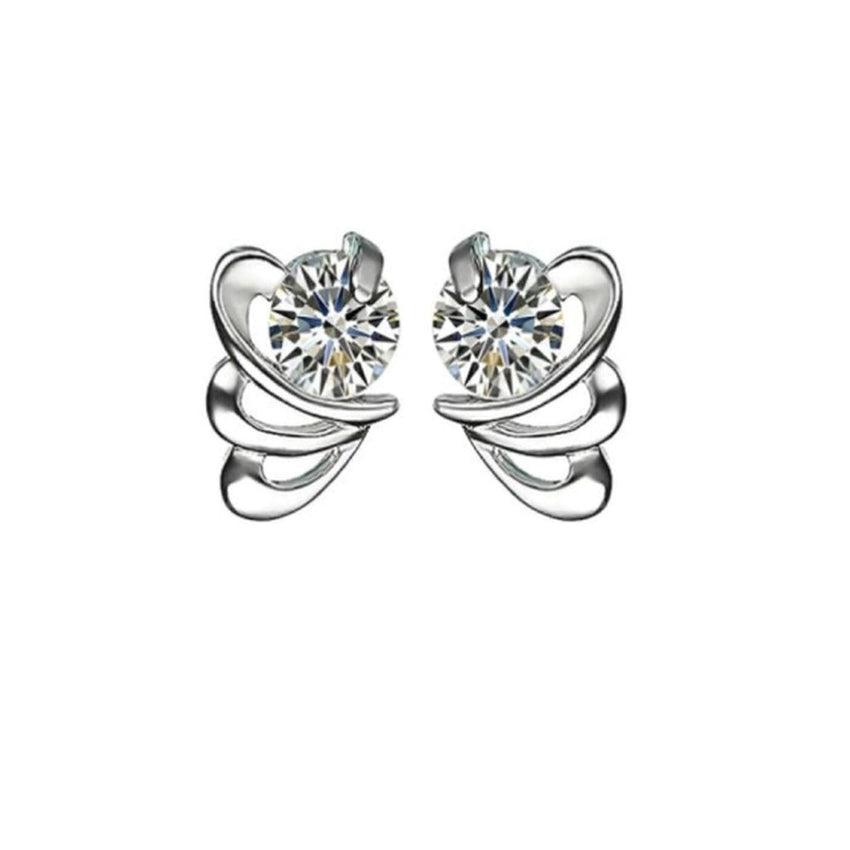 Sterling Silver Cubic Zirconia Stud Earrings With A Wavy Base