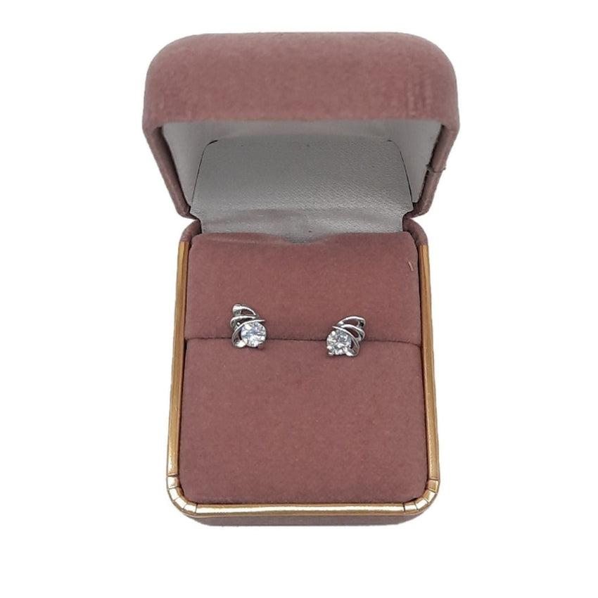 Sterling Silver Cubic Zirconia Stud Earrings With A Wavy Base