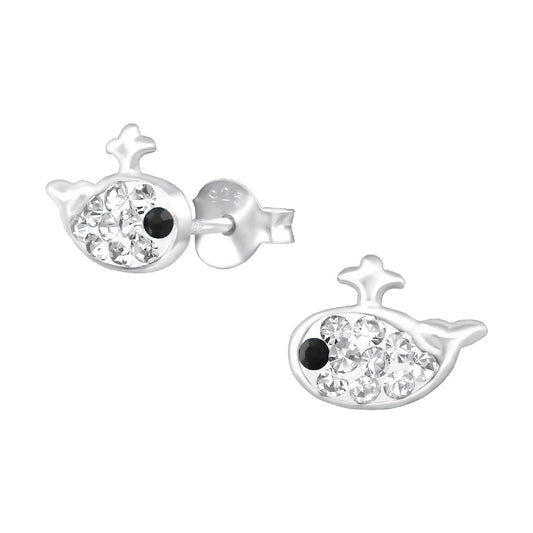 Sterling Silver Cubic Zirconial Whale Earrings