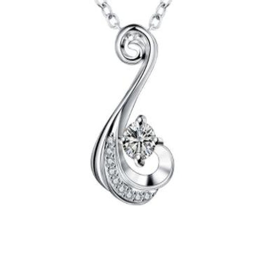 Sterling Silver Cut Away Swirl Pattern Cubic Zirconia Necklace