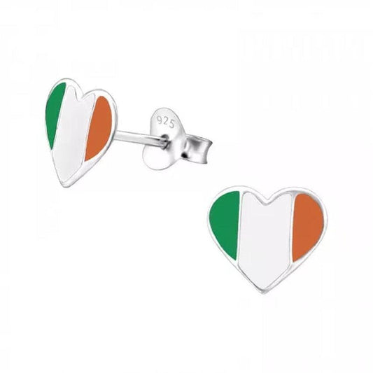 Sterling Silver Heart Shaped Irish Flag Kids Earrings