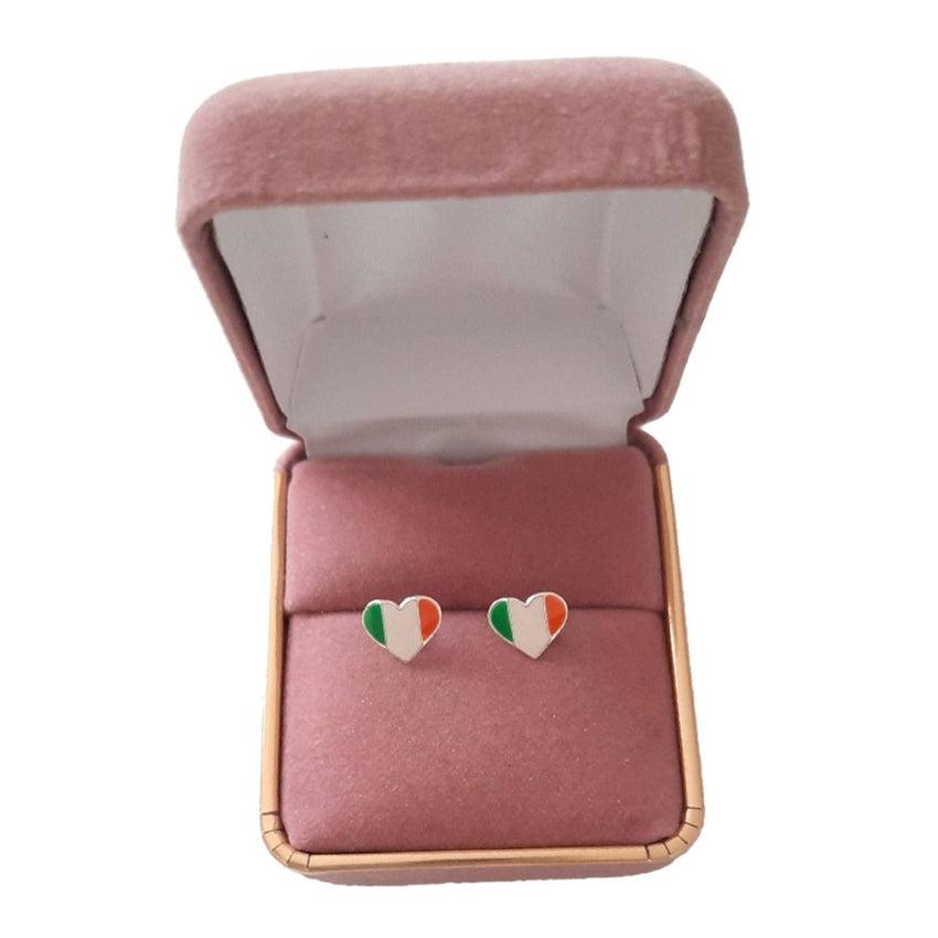 Sterling Silver Heart Shaped Irish Flag Kids Earrings