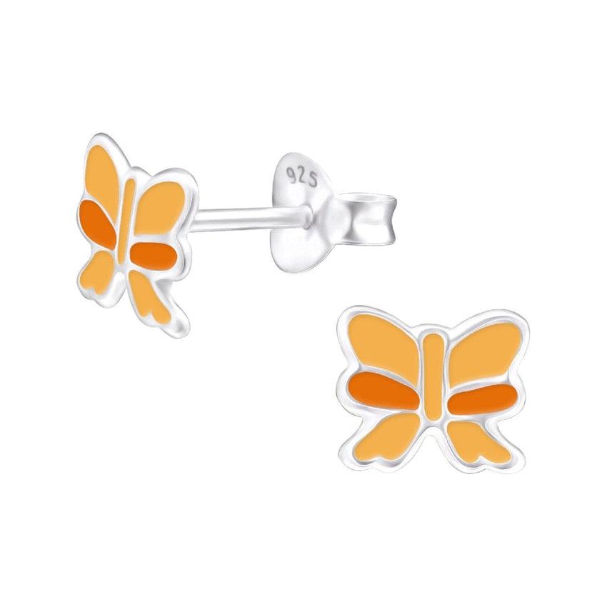 Sterling Silver Kids Orange Butterfly Earrings