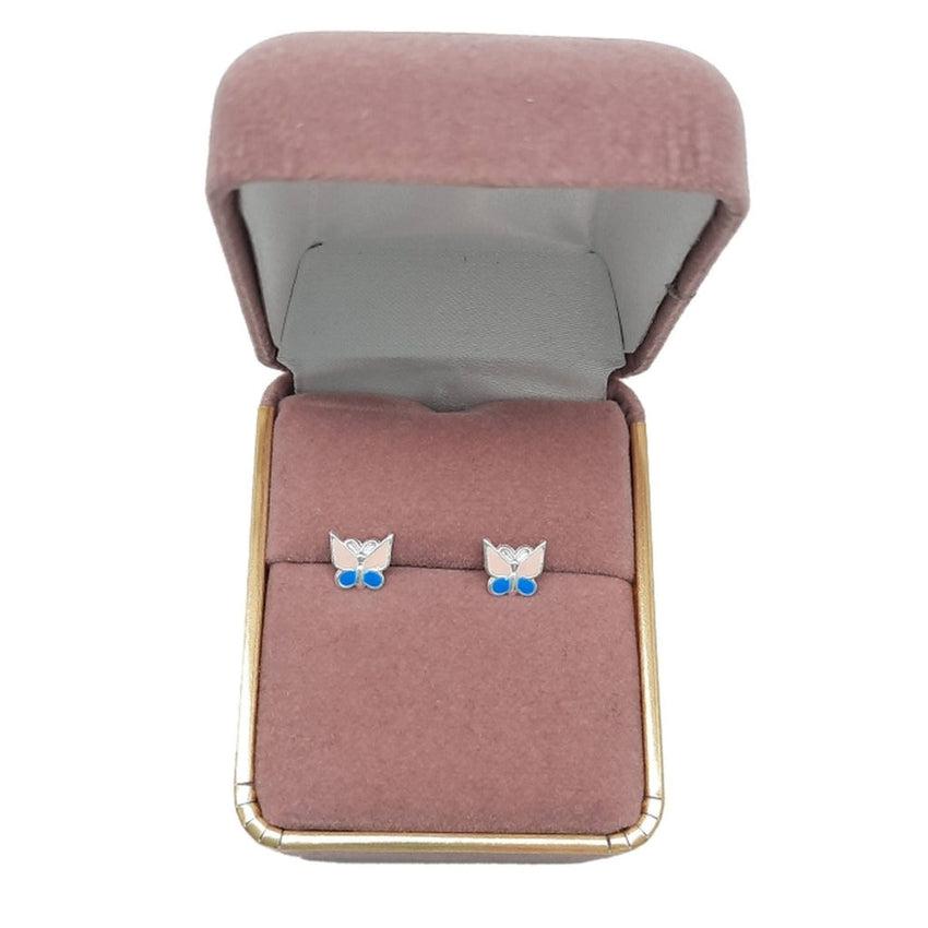 Sterling Silver Kids Pink And Blue Butterfly Earrings