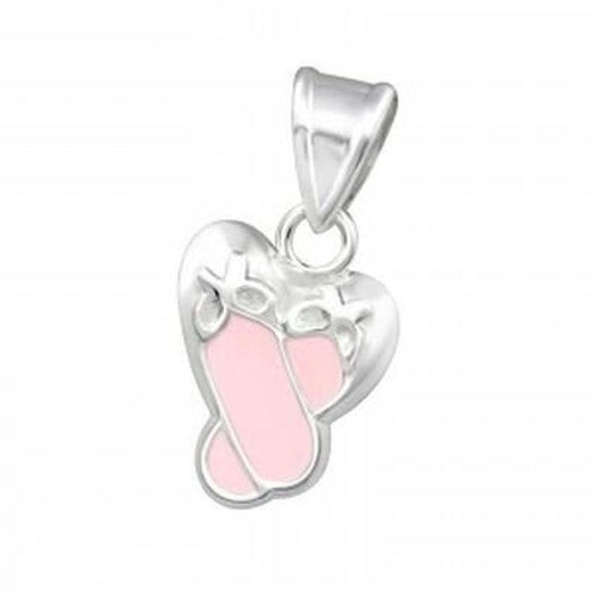 Sterling Silver Pink Ballerina Shoes Pendant Necklace