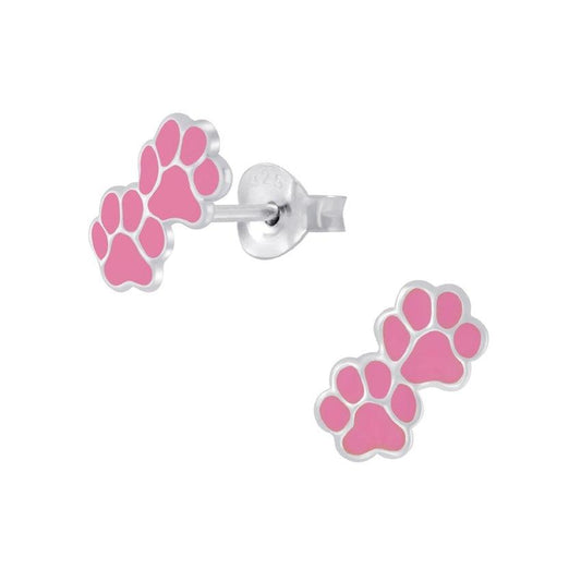 Sterling Silver Pink Double Paw Print Earrings