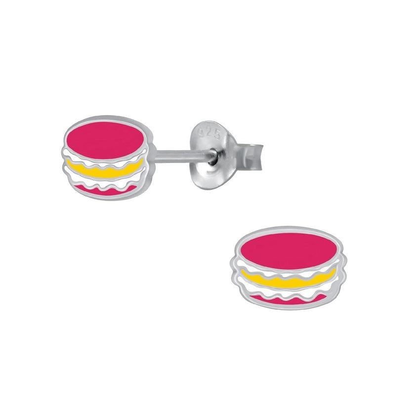 Sterling Silver Pink Enamel Macaron Earrings