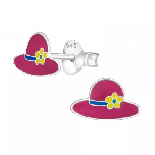 Sterling Silver Pink Flower Hat Earrings