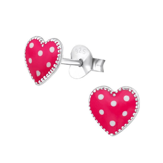 Sterling Silver Pink Heart With White Dot Earrings