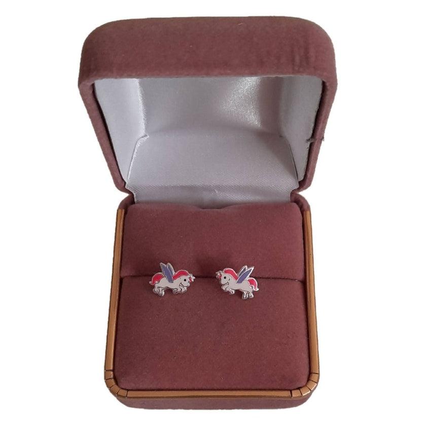 Sterling Silver Pink Pegasus Earrings
