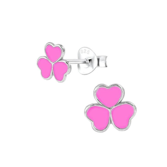 Sterling Silver Pink Shamrock Stud Earrings