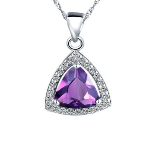 Sterling Silver Purple Cubic Zirconia Edged Triangle Pendant
