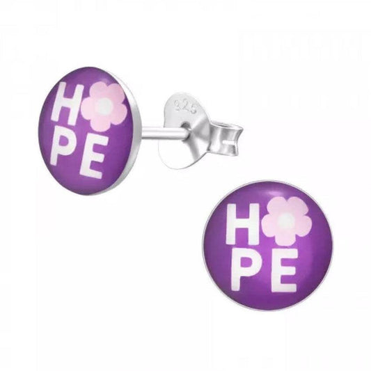 Sterling Silver Purple Enamel Kids Hope Earrings