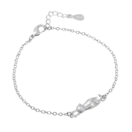 Stretching Cat Adjustable Silver Bracelet