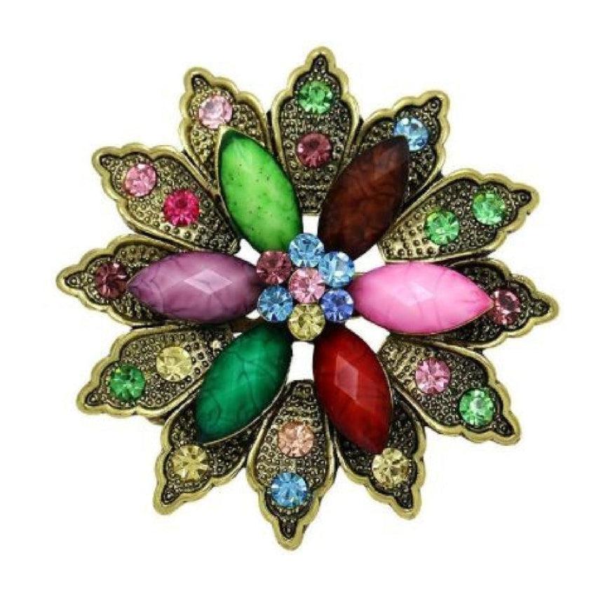 Stunning Indian Design Multi Coloured Crystal Treasure Brooch
