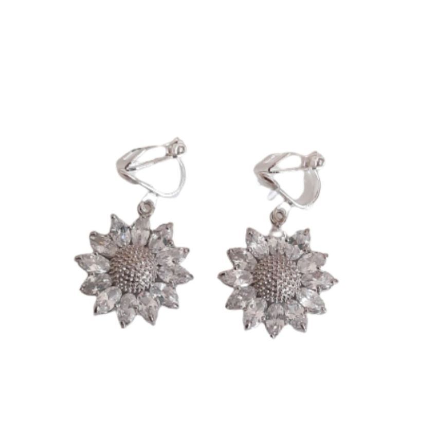 Sunflower Cubic Zirconia Clip On Earrings