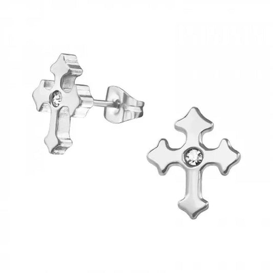 Surgical Steel Stone Centre Communion Cross Earrings