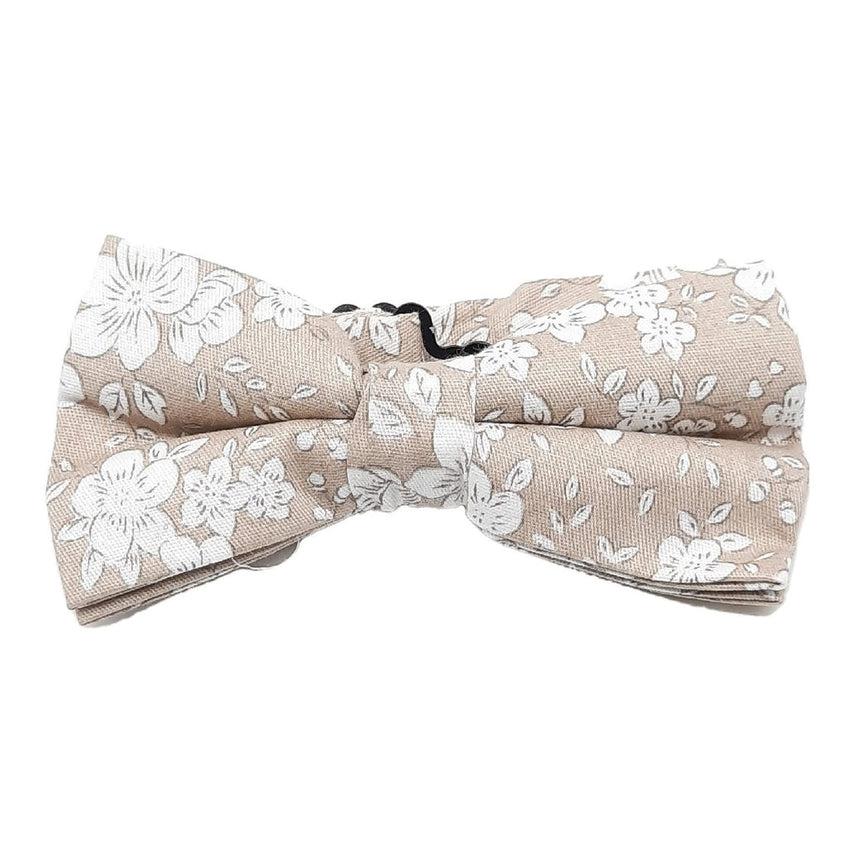 Taupe Bow Tie With White Flowers