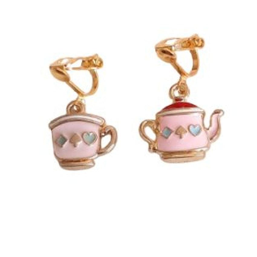 Tea Pot And Cup Clip On Earrings