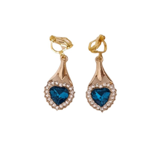 Teal Blue Heart Clip On Earrings