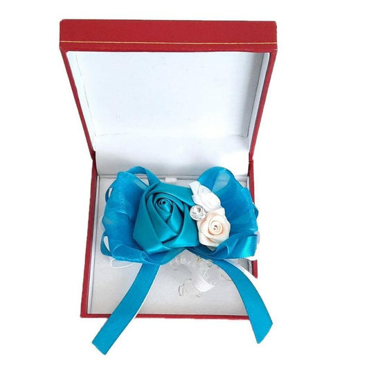 Teal Blue Rosebud Bracelet Wrist Corsage