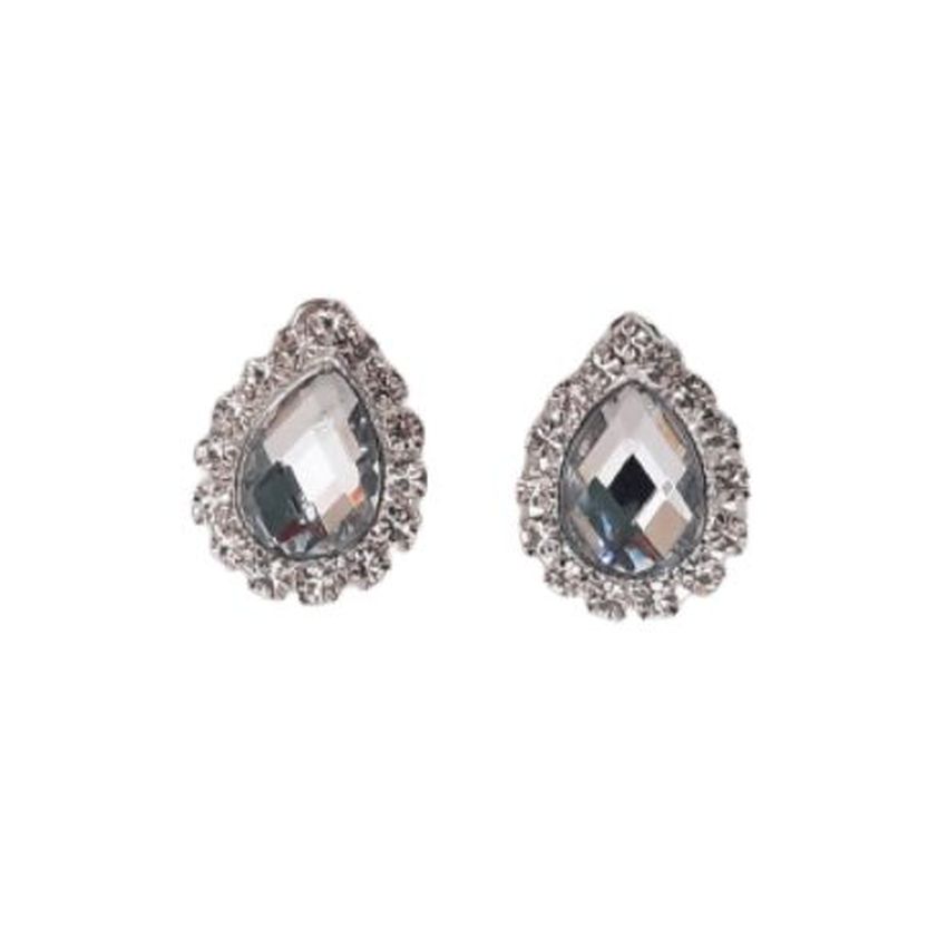 Tear Drop Clear Crystal Clip On Earrings