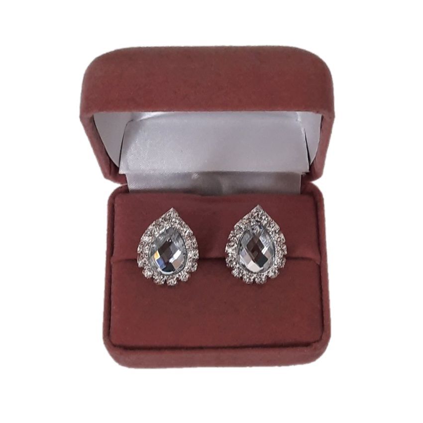 Tear Drop Clear Crystal Clip On Earrings(2)