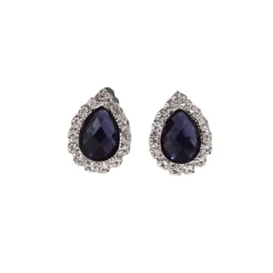 Tear Drop Purple Crystal Clip On Earrings