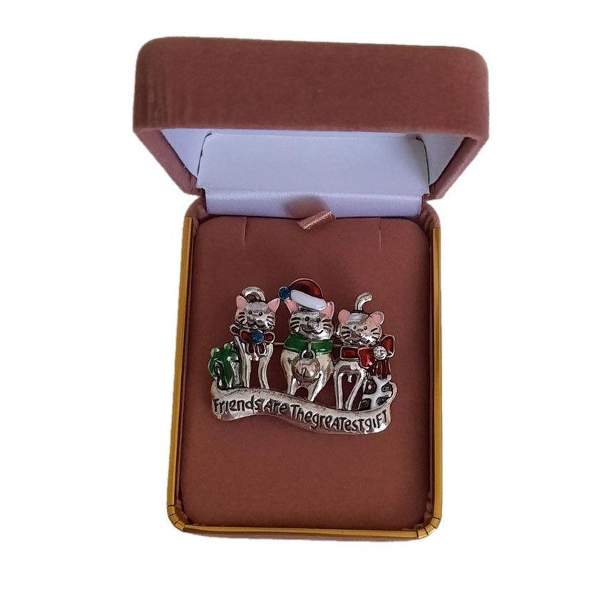 Three Cats Christmas Brooch