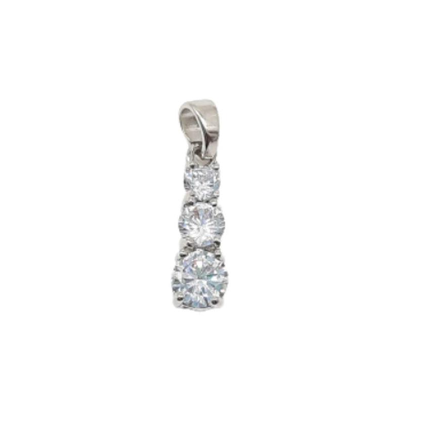 Three White Stone Drop Cubic Zirconia Solitaire Stone Necklace