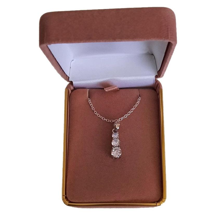 Three White Stone Drop Cubic Zirconia Solitaire Stone Necklace
