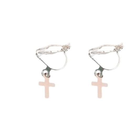 Tiny Cross Clip On Communion Earrings