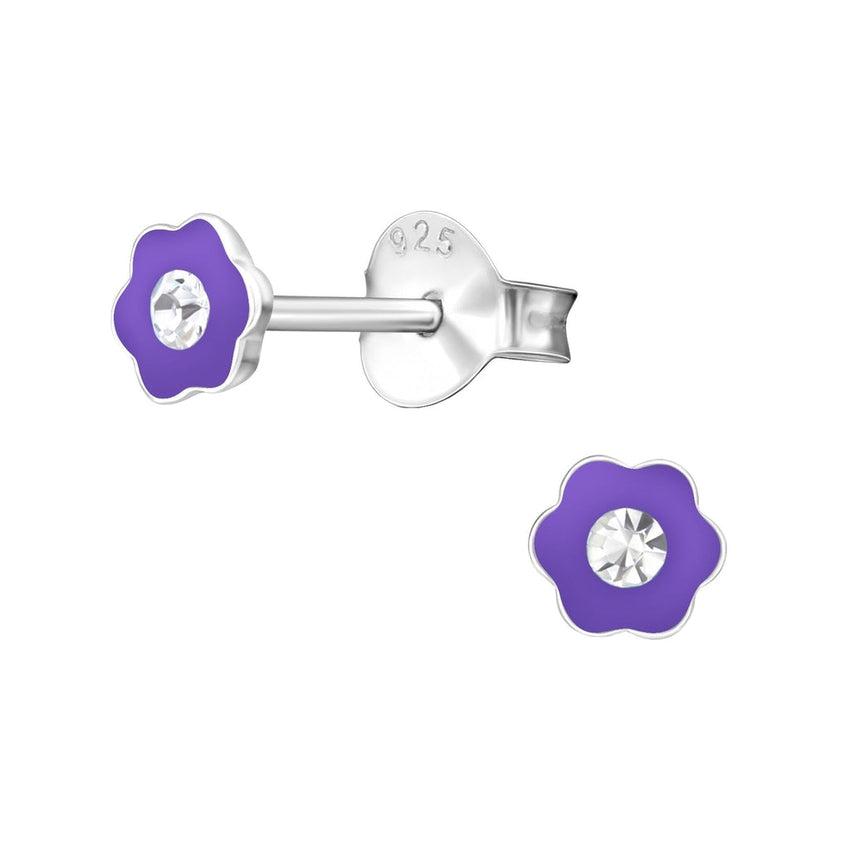 Tiny Purple Flower Sterling Silver Earrings