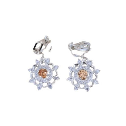 Topaz Clip On Earrings With CZ Flower