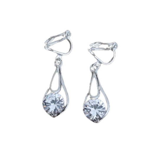 Torpedo Cubic Zirconia Drop Clip On Earrings