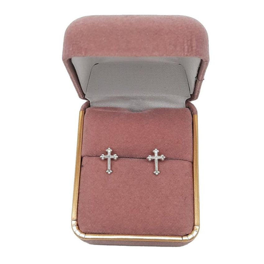 Traditional Edged Sterling Silver Cross Earrings