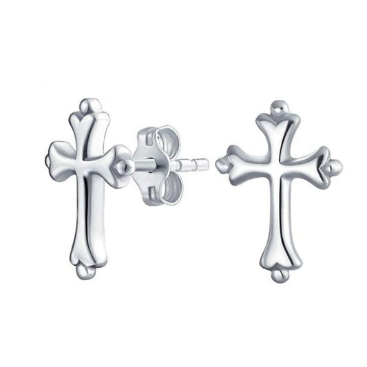 Traditional Edged Sterling Silver Cross Earrings