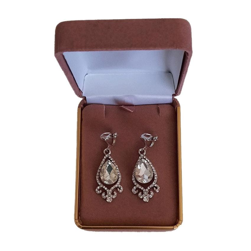 Trendy Wavy Diamante Set Silver Clip On Earrings