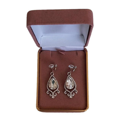 Trendy Wavy Diamante Set Silver Clip On Earrings