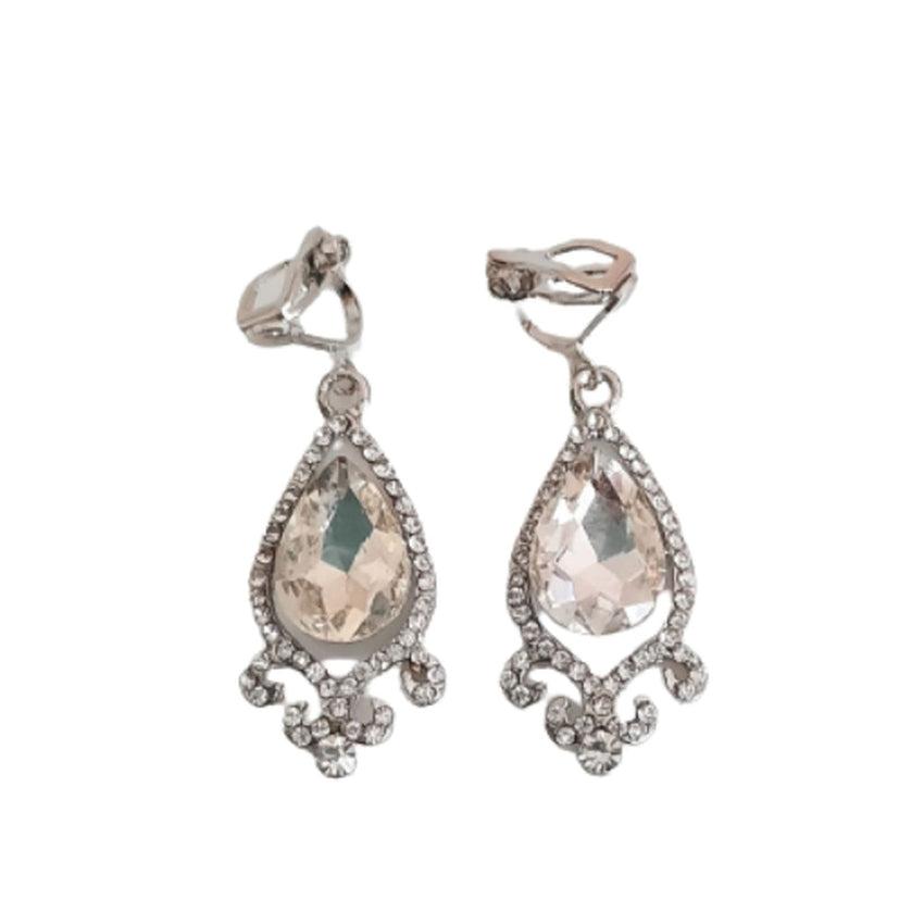 Trendy Wavy Diamante Set Silver Clip On Earrings