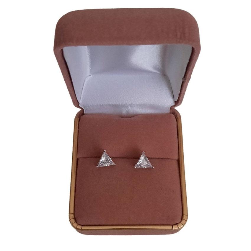 Triangle Cubic Zirconia Silver Stud Earrings