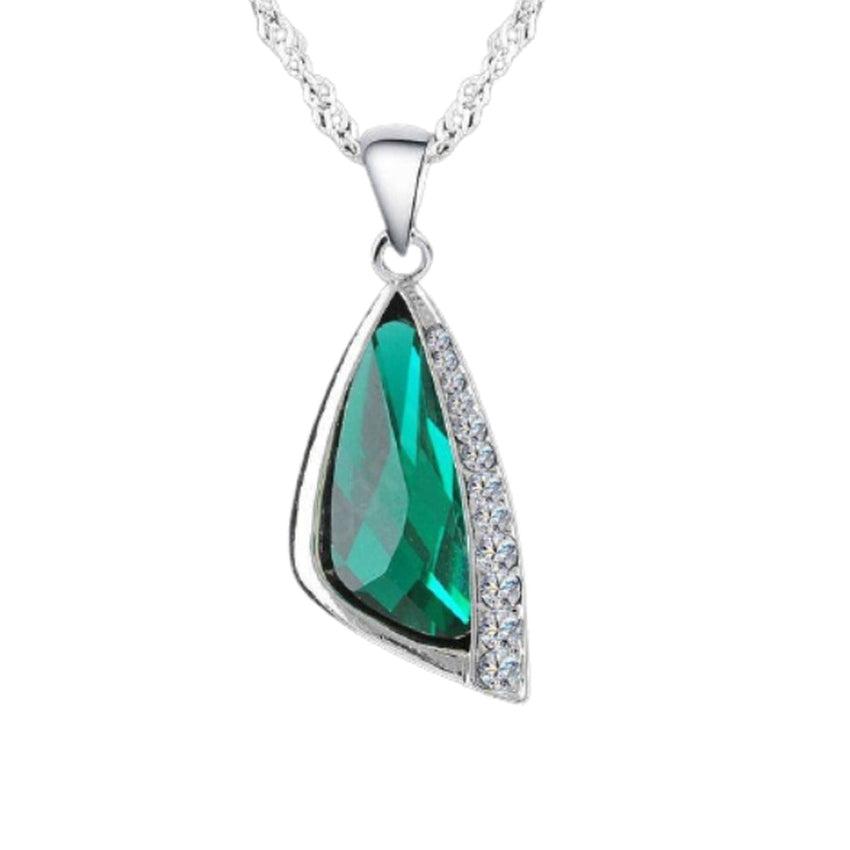 Triangle Shaped Green Centre Necklace With Cubic Zirconia