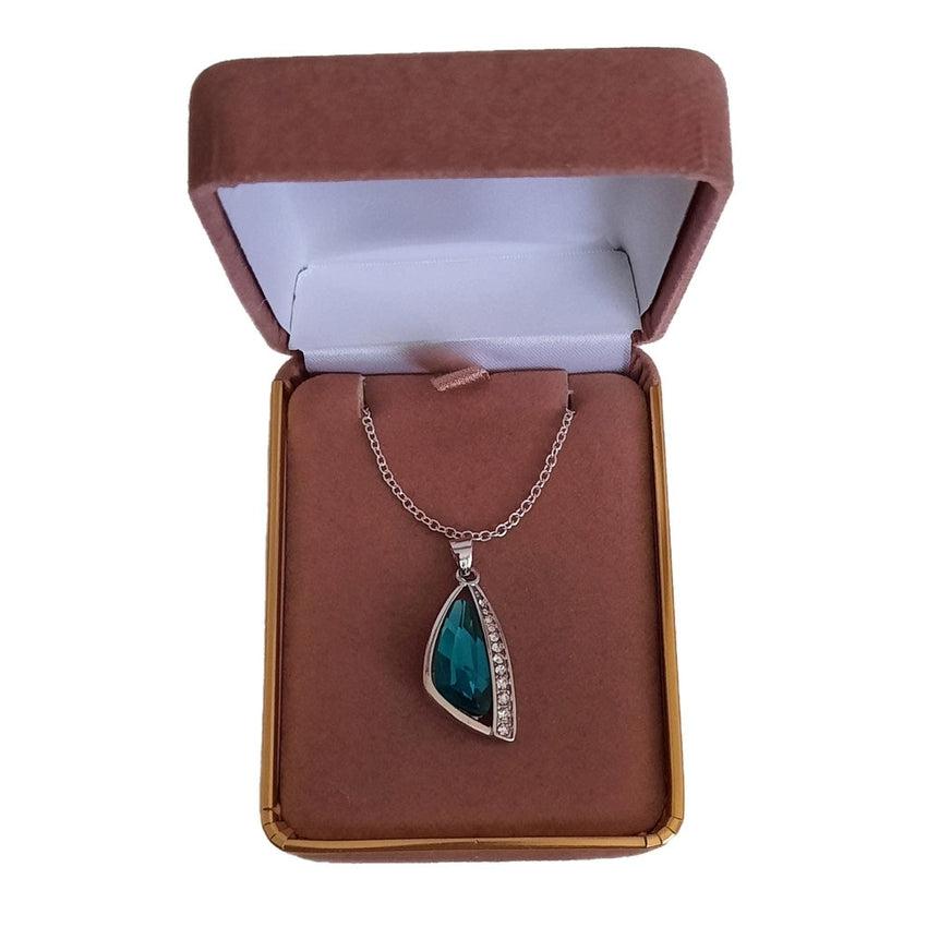 Triangle Shaped Green Centre Necklace With Cubic Zirconia