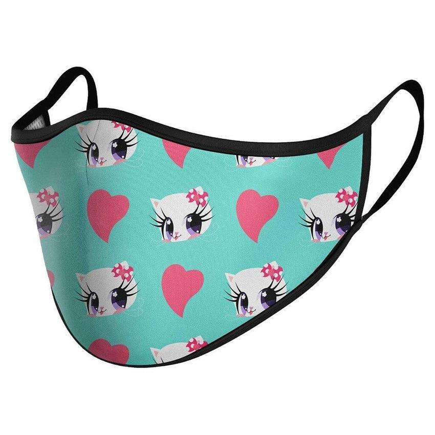 Turquoise And Pink Cat Childrens Face Mask