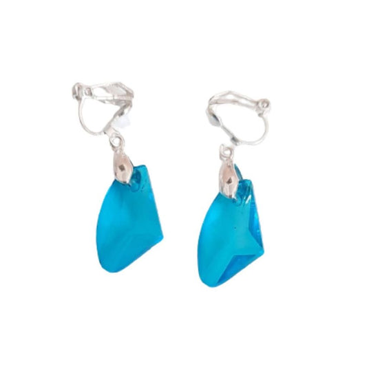 Turquoise Blue Crystal Clip On Earrings