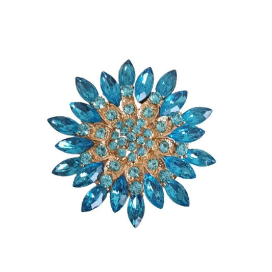 Turquoise Blue Cubic Zirconia Flower Brooch