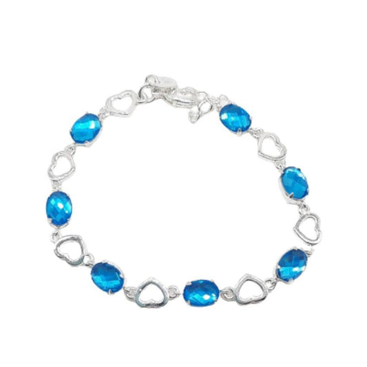 Turquoise Blue Stone Bracelet With Alternate Silver Hearts