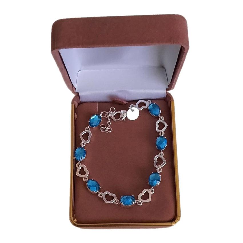 Turquoise Blue Stone Bracelet With Alternate Silver Hearts