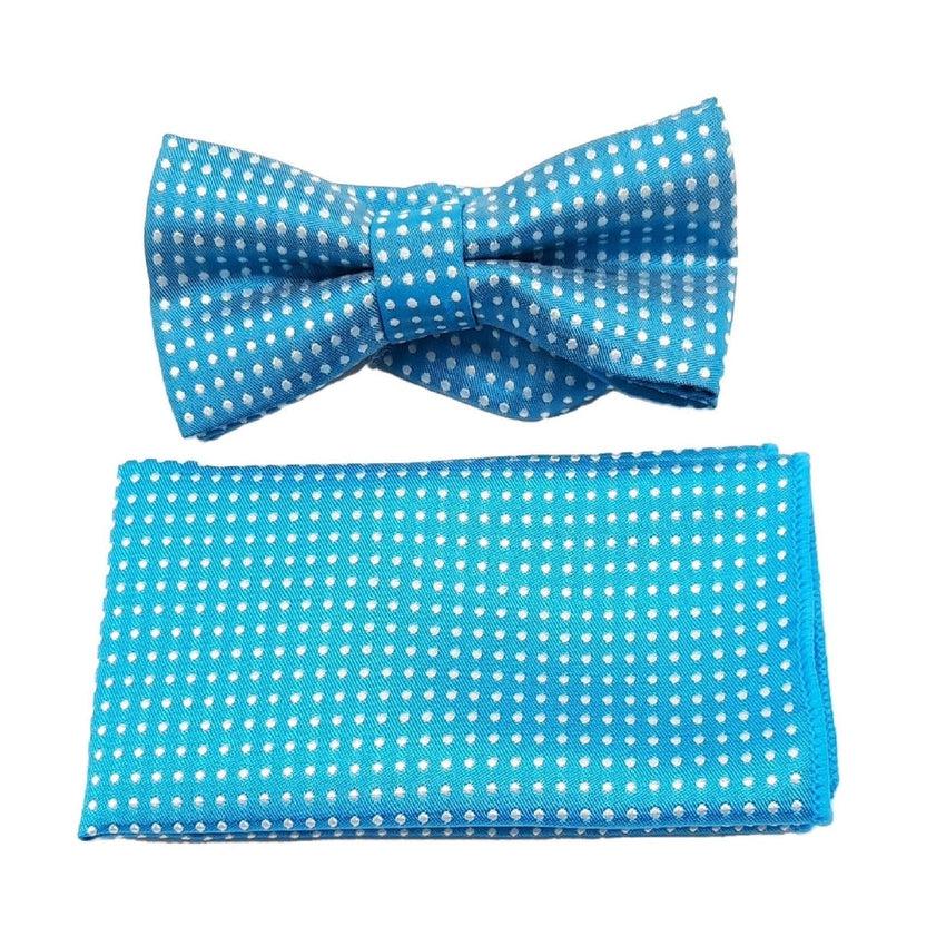 Turquoise Blue With White Dots Boys Dicky Bow And Hanky Set