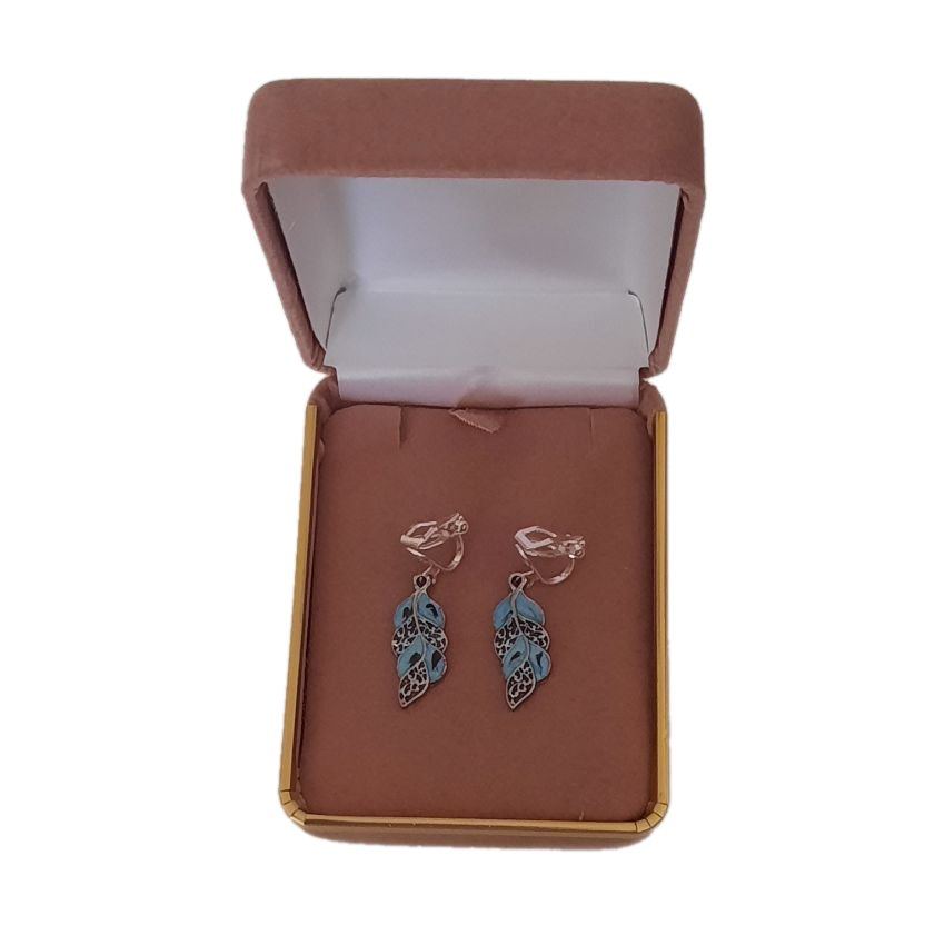 Turquoise Leaf Small Clip On Earrings(2)
